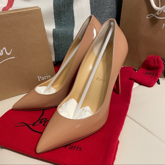 NIB Louboutin Pigalle 100 Patent Nude Pumps